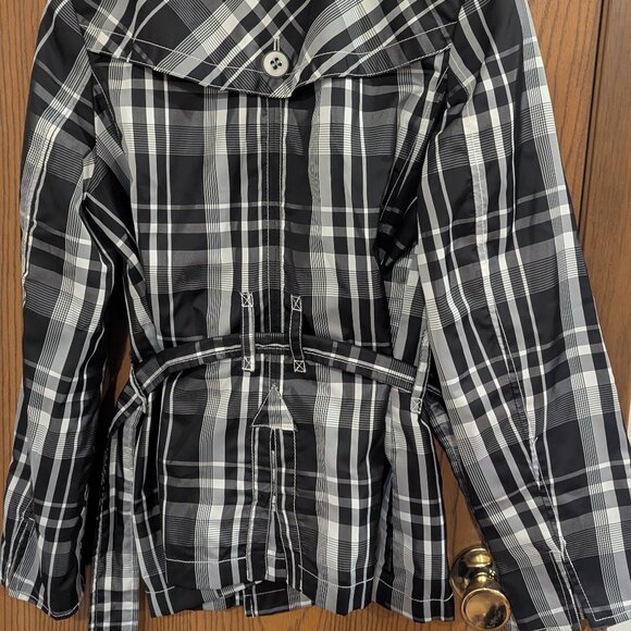 ESPRIT Tartan Plaid Black/White Trench Rain Coat/Jacket-Size Medium - Picture 3 of 3